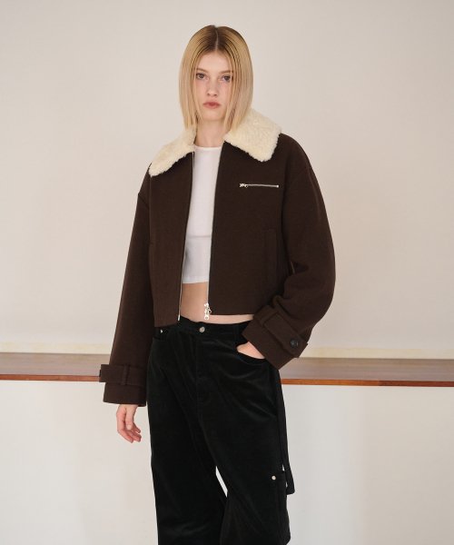 Fur Collar Wool Coat, Brown