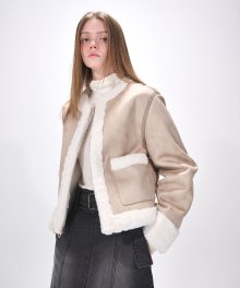 Fur Lined Mustang Coat, Cream Beige