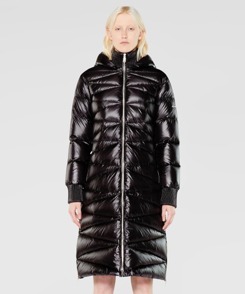 DOWN COAT WITH DETACHABLE HOOD (BLACK) [8AW113]