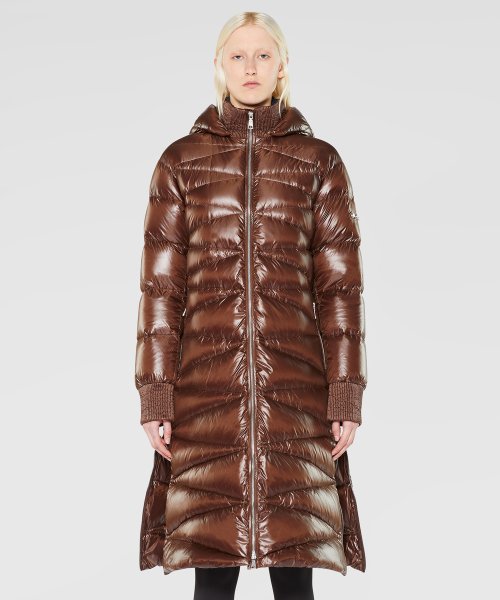 DOWN COAT WITH DETACHABLE HOOD (BROWN) [8AW113]