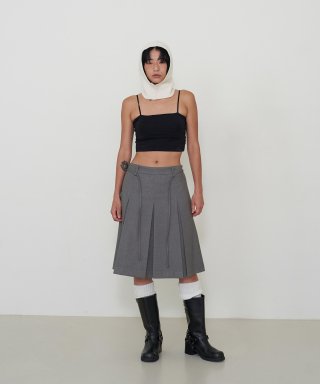 프롬웨얼(FROMWHERE) Pleated Midi Skirt D/Gray