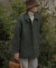 Raglan sleeve check wool padding coat_Green