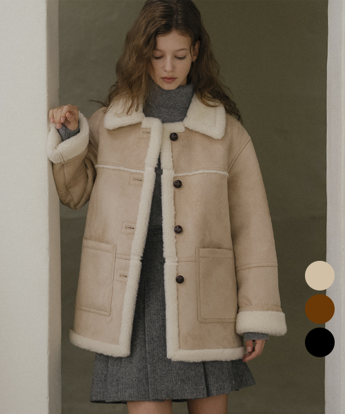 Wool shearing collar suede mustang coat_3color