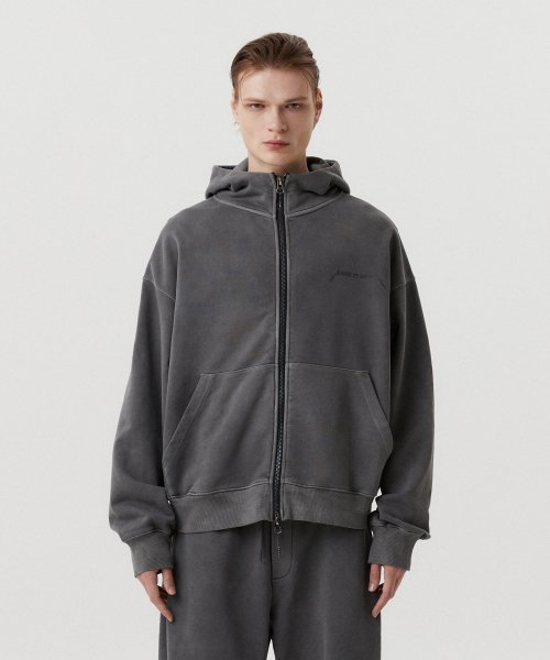 Пигментное худи на молнии_CHARCOAL GREY
