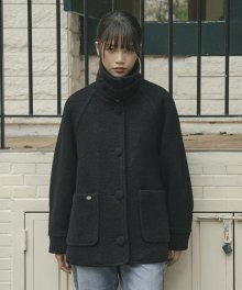 O3727 Boucle wool half coat_Black