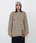 프롬웨얼(FROMWHERE) Wool Distressed Sweater Beige