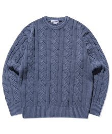 PIGMENT ARAN CABLE SWEATER DUSTY BLUE