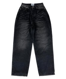 Oil Washing Denim Wide Pants Black