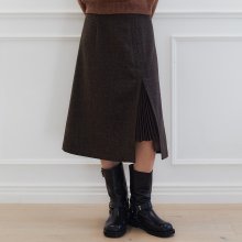 PLEATS POINT SKIRT_BROWN