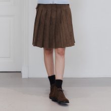 SUEDE PLEATS SKIRT_KHAKI