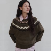 CREW NECK NORDIC KNIT_KHAKI BROWN