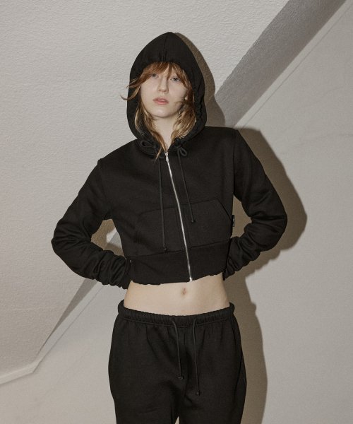 Black cropped hoodie store zip up