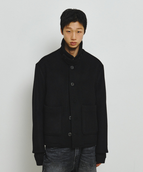 Fine wool short coat (black)