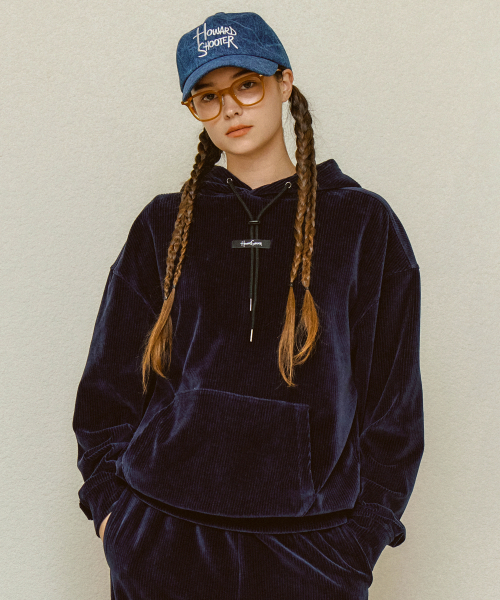 Худи оверсайз вельвет унисекс CORDUROY ARCH LOGO HOODIE NAVY