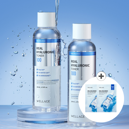 웰라쥬() 리얼 히알루로닉 100 토너 200ml x 2개 (+블루 앰플 마스크 2매 증정) 상품 이미지