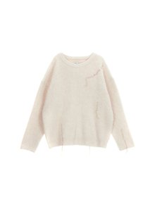 LOGO STITCH HAIRY KNIT PULLOVER IN LIGHT BEIGE