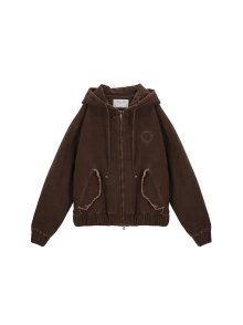 CATION WASHED HOODY ZIP UP JUMPER IN BROWN