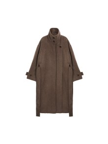 HIGH NECK FLARE COAT IN BROWN
