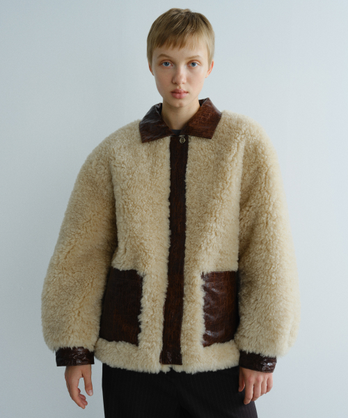 LEATHER COLORED FUR JACKET - BEIGE