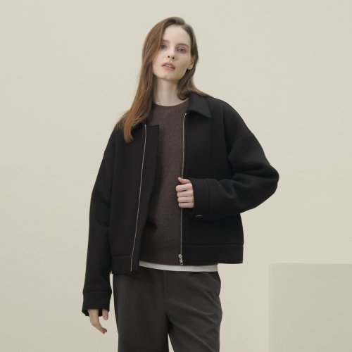 Knitted Wool Zip-up Jumper _Black