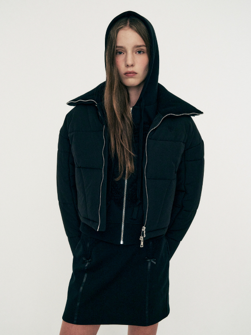 Куртка с вышивкой Wing и широким воротником BLACK