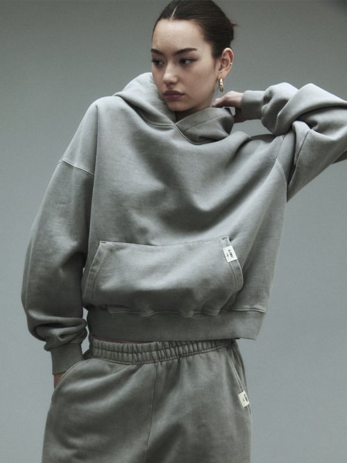 MUSINSA公式 | GLOWNY G CLASSIC WASHED BOXY HOODIE (GRAY)