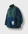 Fluffy Color Fleece Jacket - Green & Navy
