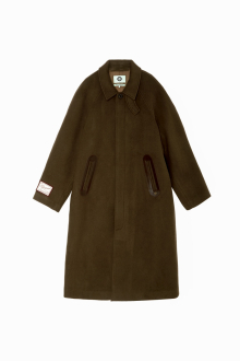 Leather patch balmacaan coat_Khaki Brown