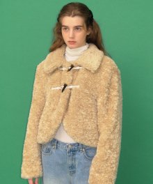 Duffel crop fur jacket - cream beige