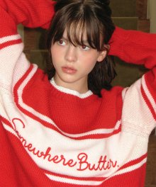 Letter stripe knit - red