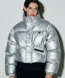 LEATHER CROP PUFFER PADDING_SILVER