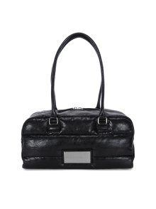 FAUX LEATHER SPORTY TOTE PADDING BAG IN BLACK