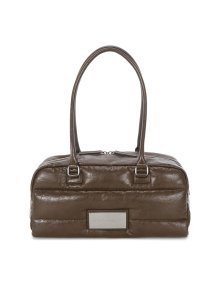 FAUX LEATHER SPORTY TOTE PADDING BAG IN BROWN