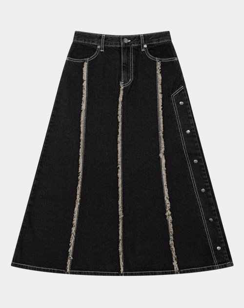 ★KISYNING★Denim line play snap point skirt★韓国人気 ☆KISYNING☆Denim line play snap point skirt☆韓国人気