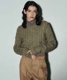 CROP CABLE SWEATER TOP_BROWN