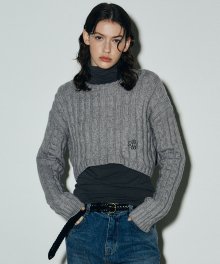 CROP CABLE SWEATER TOP_GRAY
