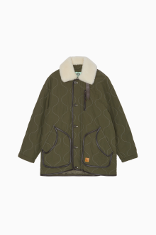 Shearling collar long jacket_Khaki