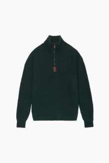 Boucle half zip-up sweater_Dark Green