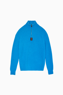 Boucle half zip-up sweater_Blue