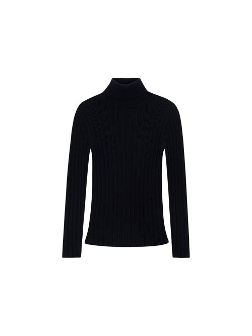Polo Neck Ribbed Pullover - black