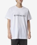 지방시(GIVENCHY) 남성 오버사이즈 로고 프린트 반소매 티셔츠 - 화이트 / BM716N3YAC100