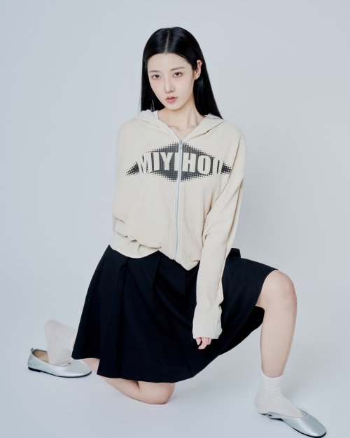 LOGO HOODIE KNIT ZIP-UP ( IVORY )