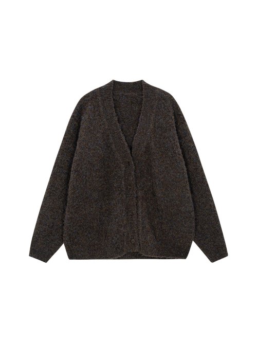 Oversized Wool Boucle V-neck Cardigan - brown