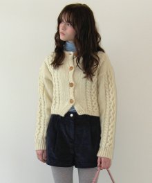 woodbutton cable cardigan - cream
