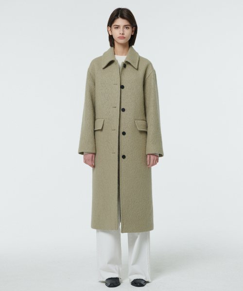 Однобортное пальто из шерсти букле Khaki Grey