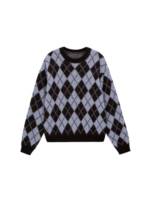 Argyle Silver Ball Pullover - purple brown