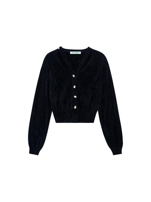 V-neck Slit Cardigan - black