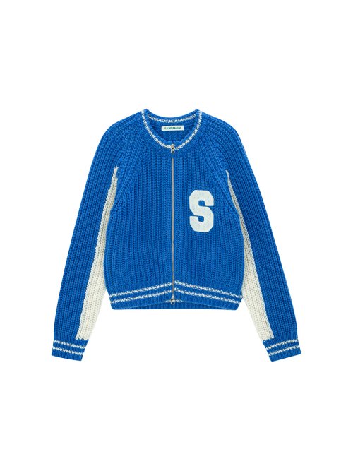 Barsity Zip-Up Cardigan - blue ivory