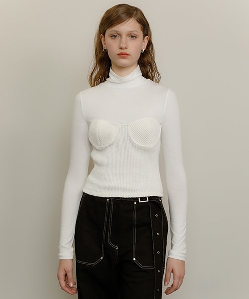 MUSINSA | REMANTIST Bustier turtleneck t-shirt (ivory)