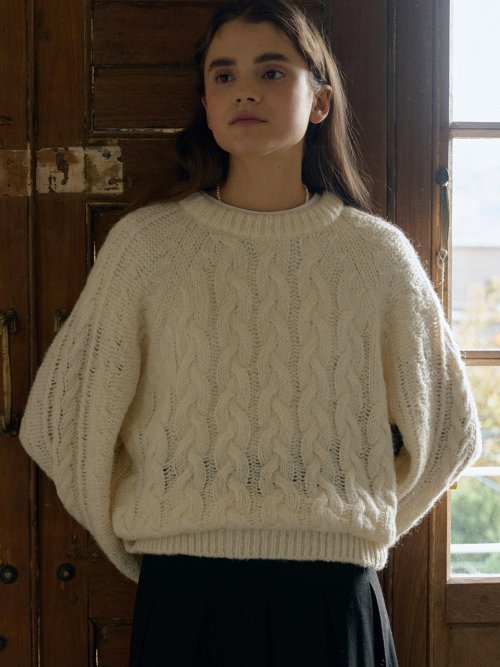 T Cozy Alpaca Cable Knit_Pearl